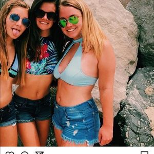 PINK halter blue swim top